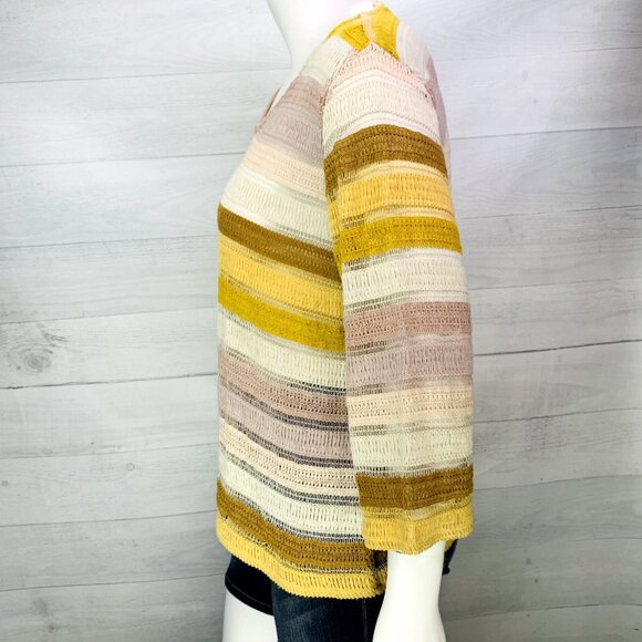 Soft Surroundings Womens Open Knit Marrakesh Pullover Gold Stripe Plus Size 1X - Picture 7 of 13